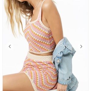 Forever 21 Crochet Cropped Cami + Skirt Set